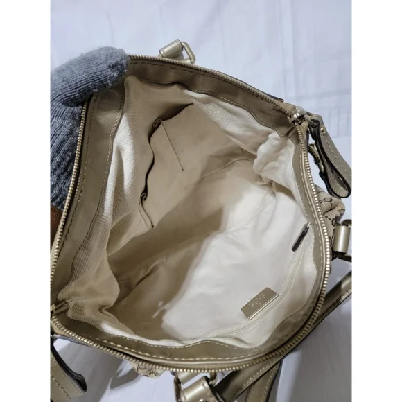 GUCCI Monogram Medium Sukey Satchel Bag Golden Beige